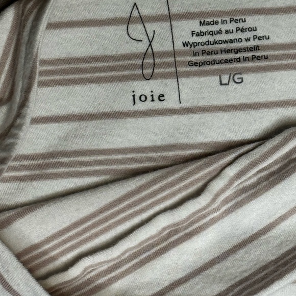 Joie Womens Size L Cream Taupe Striped Long Sleeve Boat Neck Top Pima Cotton EUC - Picture 4 of 5